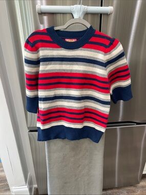 THML Red, Navy & Cream Striped Short-Sleeve Knit Sweater